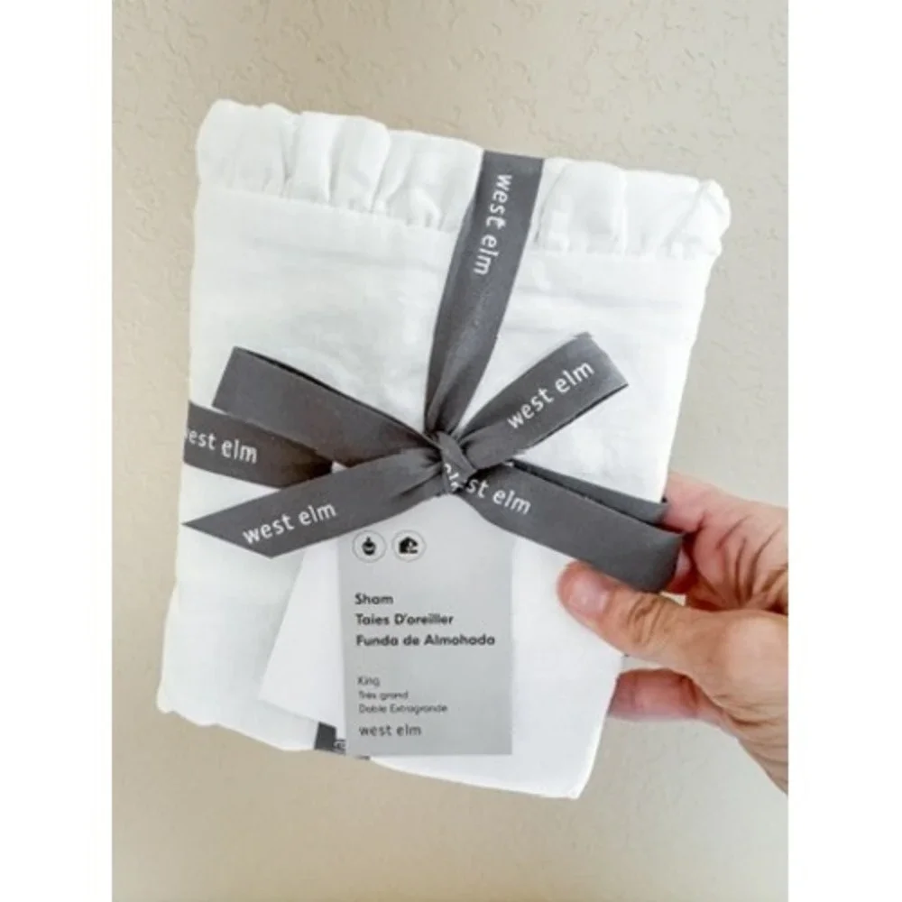 West Elm European Flax Linen Ruffle King Sham White NWT Farmhouse Cottage